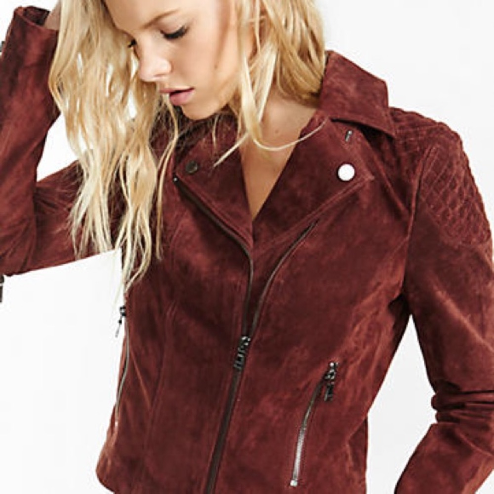 Express genuine quilted oxblood suede jacket XS